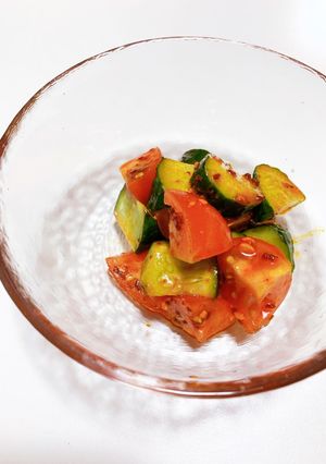 夏野菜☆トマトときゅうりのピリ辛和え-レシピのメイン写真