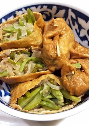 余った味付け稲荷の皮でササゲ豆の煮付け！-レシピのメイン写真