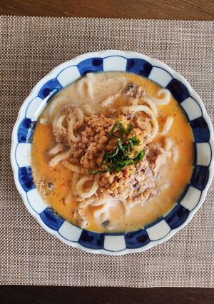サバ*豆乳*冷汁*納豆うどん-レシピのメイン写真
