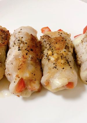 ダイエット　豚肉のパプリカチーズ巻き-レシピのメイン写真