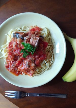 鯖水煮缶、トマト缶で簡単パスタ-レシピのメイン写真
