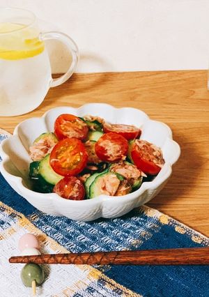 プチトマトときゅうりとツナの麺つゆサラダ-レシピのメイン写真