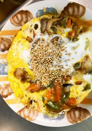 全てレンジ甘酢カレー味なす豚平焼き風-レシピのメイン写真