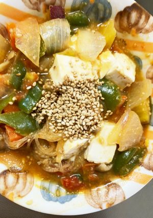 レンジ根菜春雨味噌トマト麻婆豆腐風サラダ-レシピのメイン写真