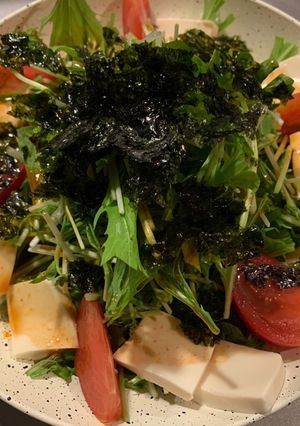 水菜豆苗豆腐トマト韓国海苔サラダ-レシピのメイン写真