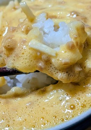 ひきわり納豆と長芋と卵黄を混ぜたの-レシピのメイン写真
