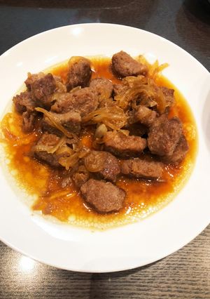 成型肉のサイコロステーキ（甘ダレ）-レシピのメイン写真