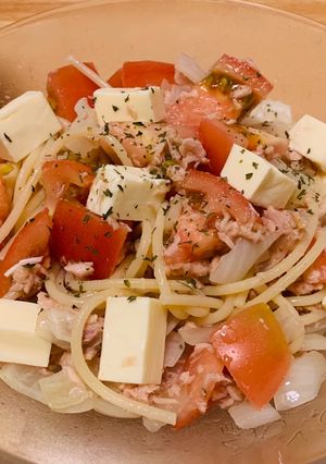 玉ねぎでヘルシー☆トマトツナの冷製パスタ-レシピのメイン写真