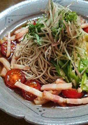 オクラと焼きナスサラダ蕎麦-レシピのメイン写真