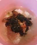カツオのごま卵醤油漬けの、だし茶漬け
