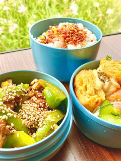 タロの弁当②(豚バラ焼肉のタレ炒めほか)-レシピのメイン写真