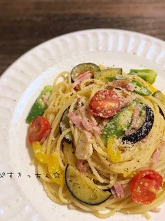 細切りベーコンと夏野菜のペペロンチーノ-レシピのメイン写真