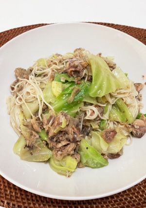 サバ缶とキャベツのペペロンチーノパスタ-レシピのメイン写真