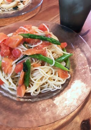 サーモンとアスパラトマトの冷製パスタ-レシピのメイン写真