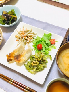 餃子メインの夕飯献立・ゴーヤなすピーマン-レシピのメイン写真