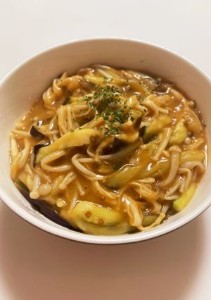 ボウル1つで!ナスとえのきのパスタ風!-レシピのメイン写真