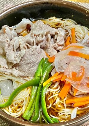 喉越し+スタミナ・冷しゃぶ素麺-レシピのメイン写真