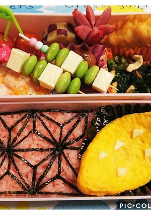鬼滅の刃、禰豆子の麻の葉模様のキャラ弁-レシピのメイン写真