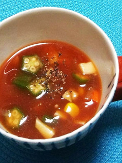 トマトジュースで☆具沢山冷製夏野菜スープ-レシピのメイン写真