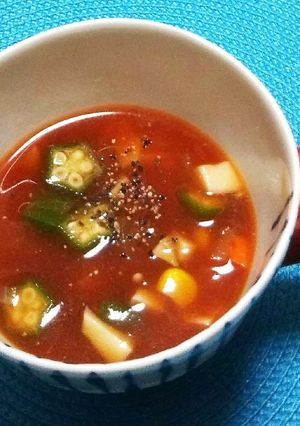トマトジュースで☆具沢山冷製夏野菜スープ-レシピのメイン写真