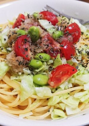 梅昆布茶と余り物のさっぱりパスタ-レシピのメイン写真