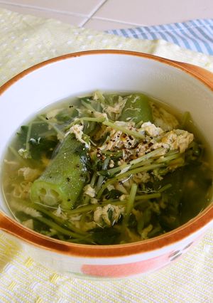 豆苗とオクラのたまごスープ-レシピのメイン写真