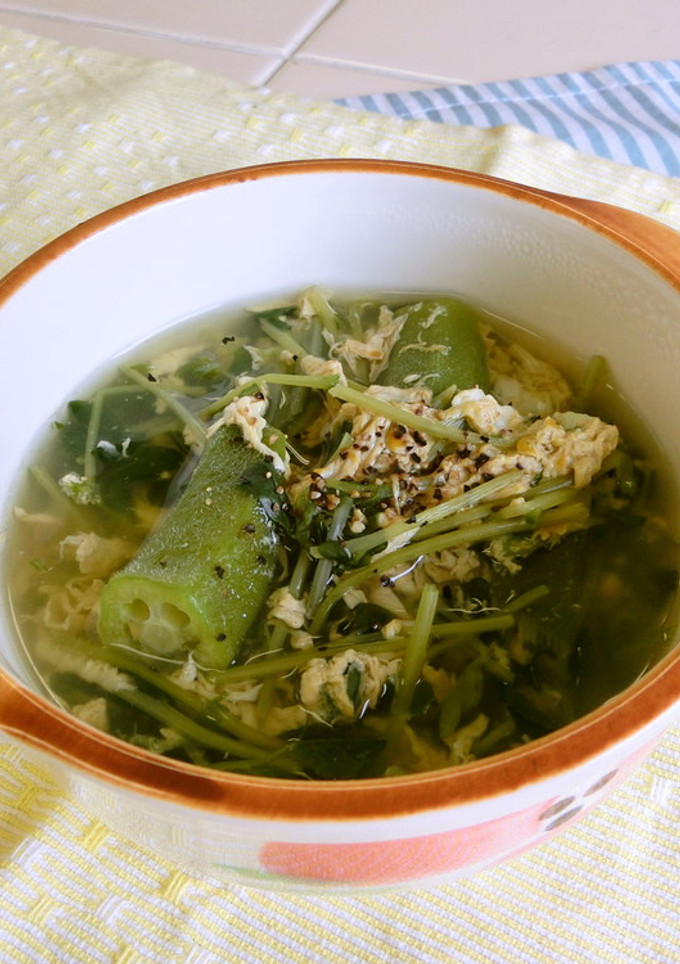 豆苗とオクラのたまごスープ-レシピのメイン写真
