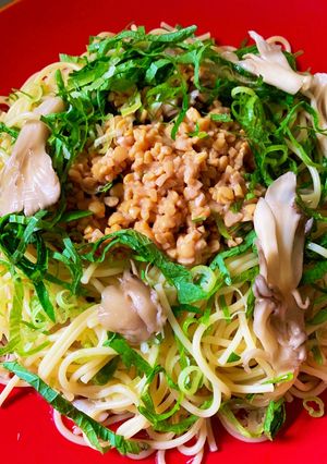 簡単!舞茸と納豆の冷製パスタ-レシピのメイン写真