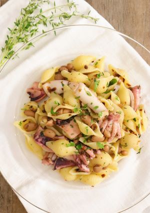 イカとうずら豆のコンキリエ -レシピのメイン写真