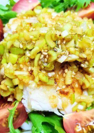 鶏むね肉でネギたっぷりの油淋鶏うどん-レシピのメイン写真