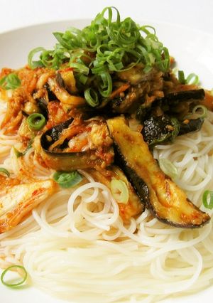 ポン酢で茄子キムチのおそうめん-レシピのメイン写真