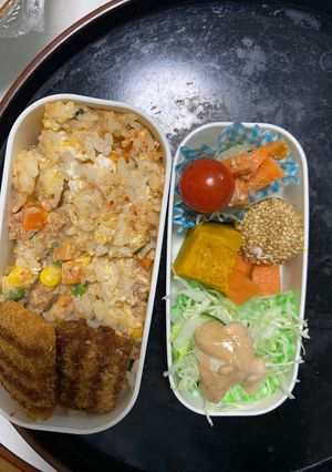 レンジ簡単クリーミーガパオ味炒飯弁当-レシピのメイン写真
