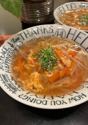おかんレシピ𓀤𓀣もやしのかき卵スープ-レシピのメイン写真