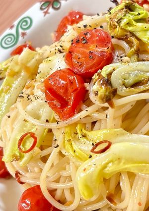 ミニトマトとキャベツのペペロンチーノ-レシピのメイン写真