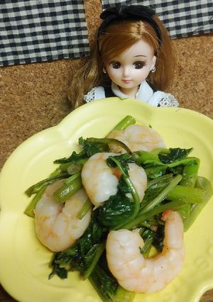 リカちゃん♡空芯菜とアスパラ えび炒めꕤ-レシピのメイン写真