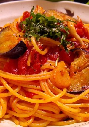 ナスとキノコ♡王道ガーリックトマトパスタ-レシピのメイン写真