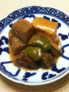 厚揚げと蒟蒻・茄子・ピーマンの味噌煮-レシピのメイン写真