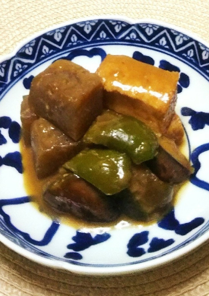 厚揚げと蒟蒻・茄子・ピーマンの味噌煮-レシピのメイン写真