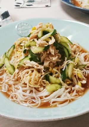 きゅうりもやし鶏ささみナムル乗っけ素麺-レシピのメイン写真