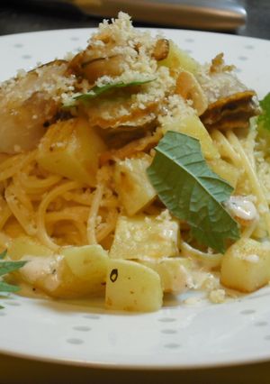 サクサク食感！ポテトとほたての秋パスタ-レシピのメイン写真