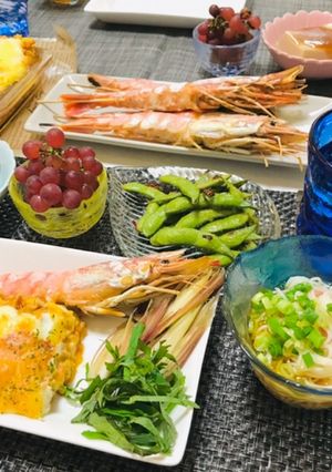 夏レシピ夕飯献立・素麺・ラザニア・エビ-レシピのメイン写真