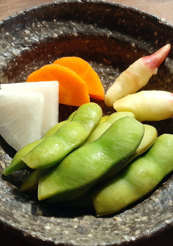 冷えたビールに　谷中生姜と枝豆の糠漬け　-レシピのメイン写真