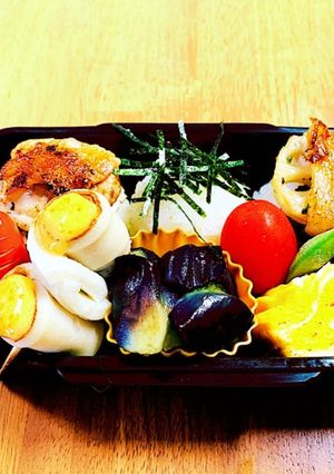 豚肉蓮根のせおにぎり（見た目素敵）-レシピのメイン写真