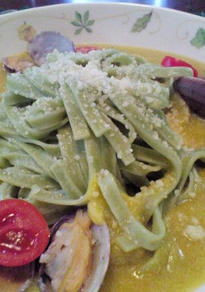 かぼちゃとアサリの秋色和風豆乳パスタ-レシピのメイン写真
