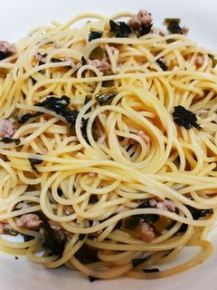 小松菜と挽き肉の和風パスタ-レシピのメイン写真