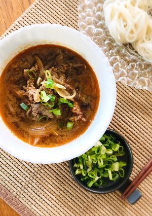 簡単旨辛☆牛肉のつけ麺-レシピのメイン写真