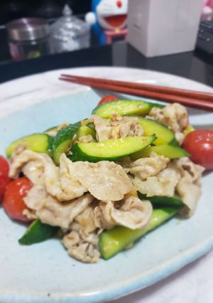 ミニトマトときゅうり豚バラ夏野菜炒め-レシピのメイン写真