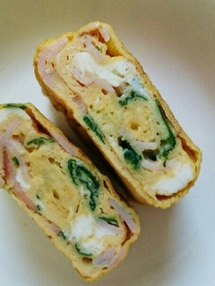 お弁当に!セロリの葉とハムの卵焼き-レシピのメイン写真