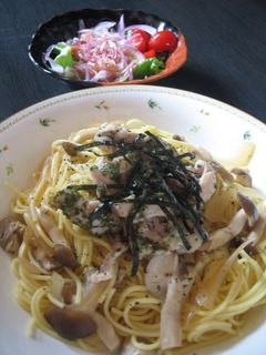 蒸し鶏ときのこの和風パスタ-レシピのメイン写真