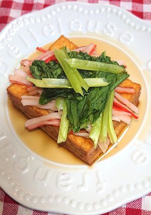 めんつゆ味の厚揚げにカニカマと小松菜のせ-レシピのメイン写真